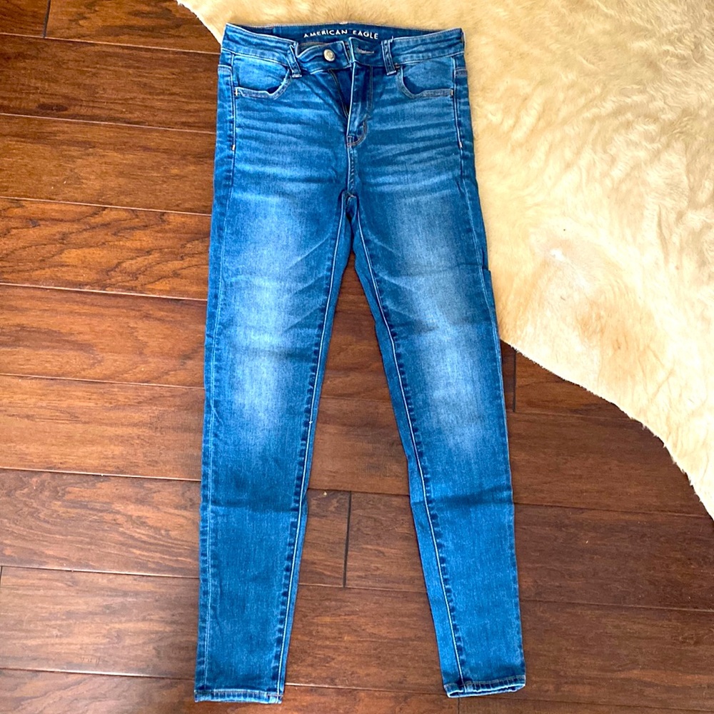 American Eagle AE Womens Vintage Wash Denim Blue Jeans 4 Hi Rise Jeggins